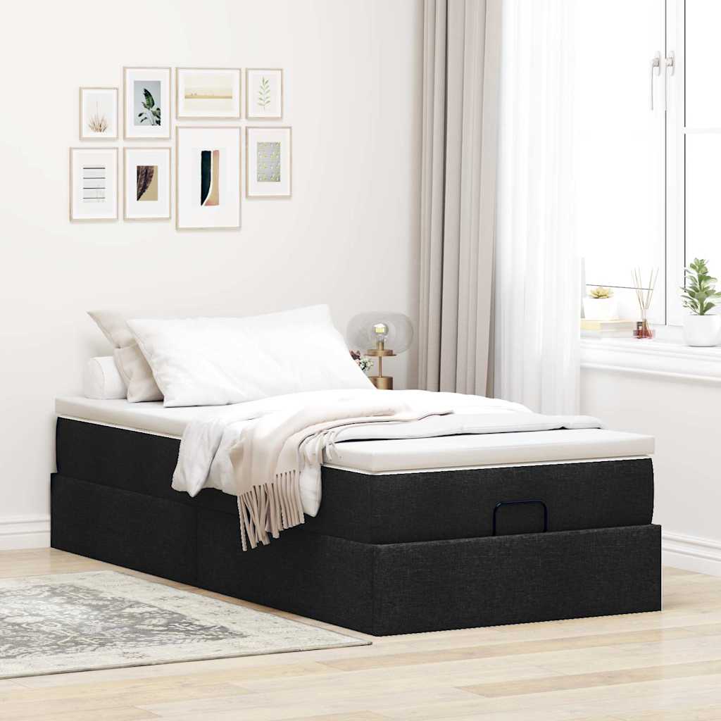 Cadre de lit ottoman avec matelas noir 80x200 cm tissu