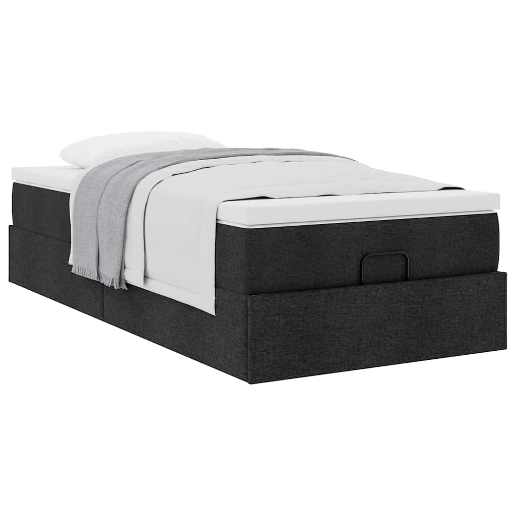 Cadre de lit ottoman avec matelas noir 80x200 cm tissu - XIOS
