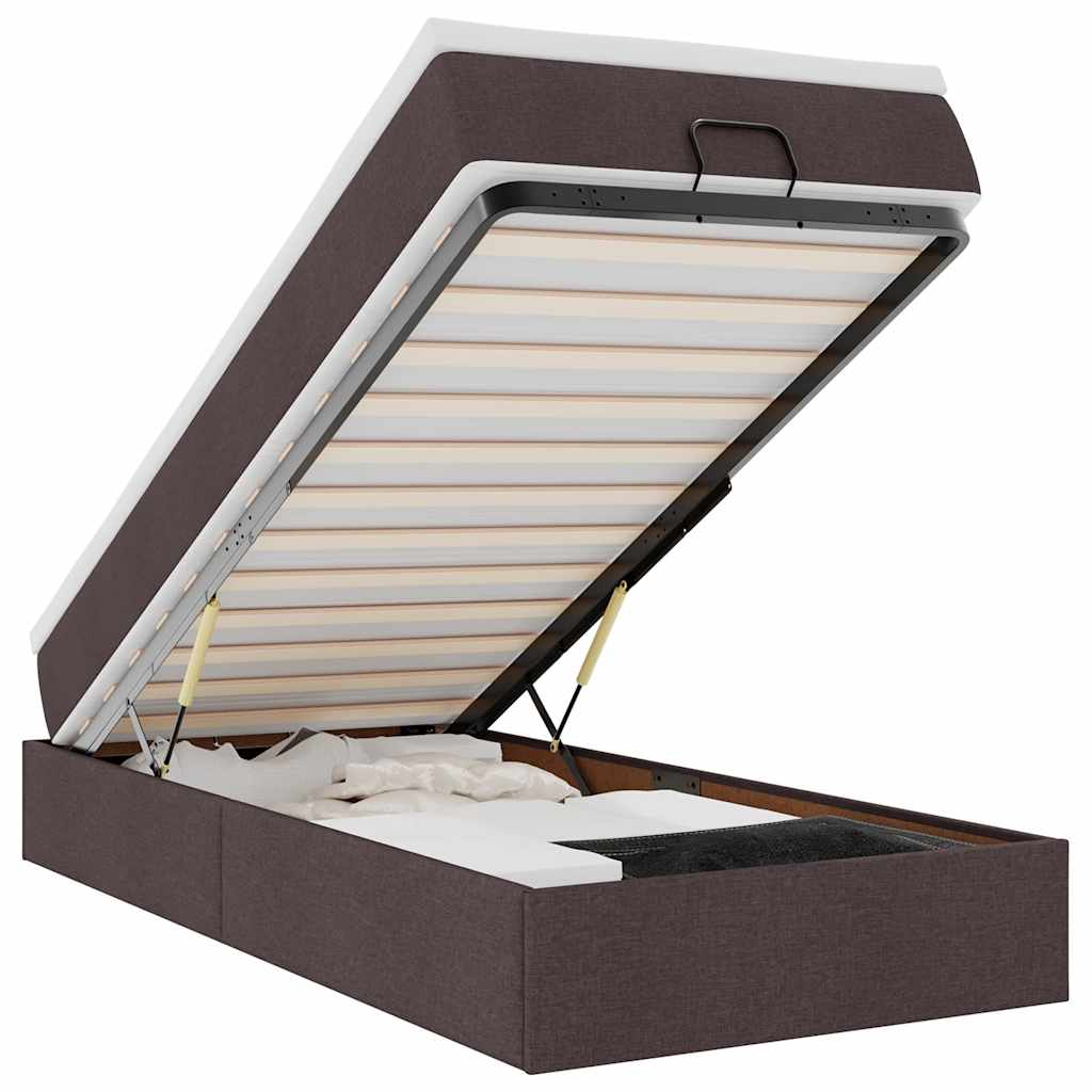 Cadre de lit ottoman avec matelas marron foncé 80x200 cm tissu - XIOS