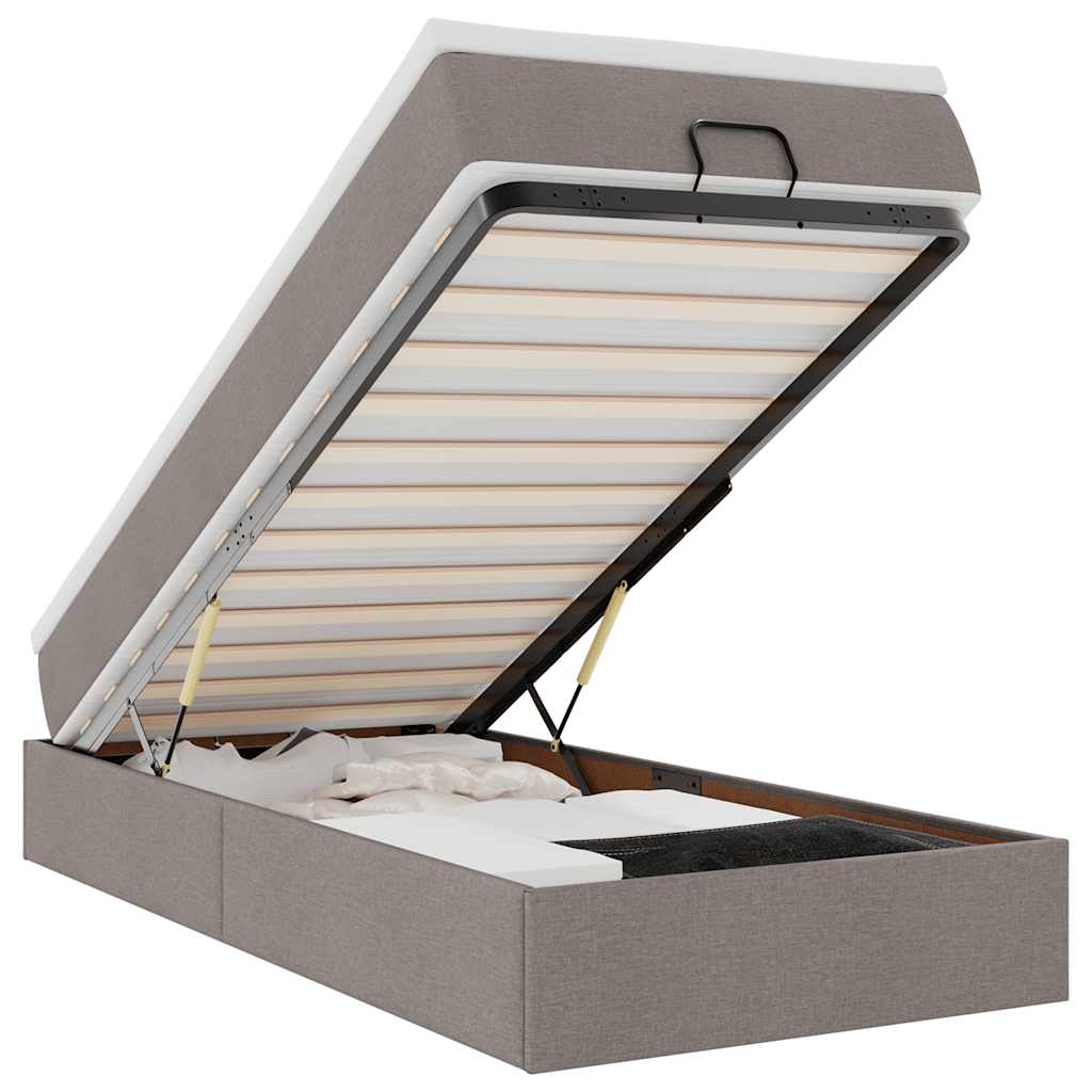 Cadre de lit ottoman avec matelas taupe 80x200 cm tissu - XIOS