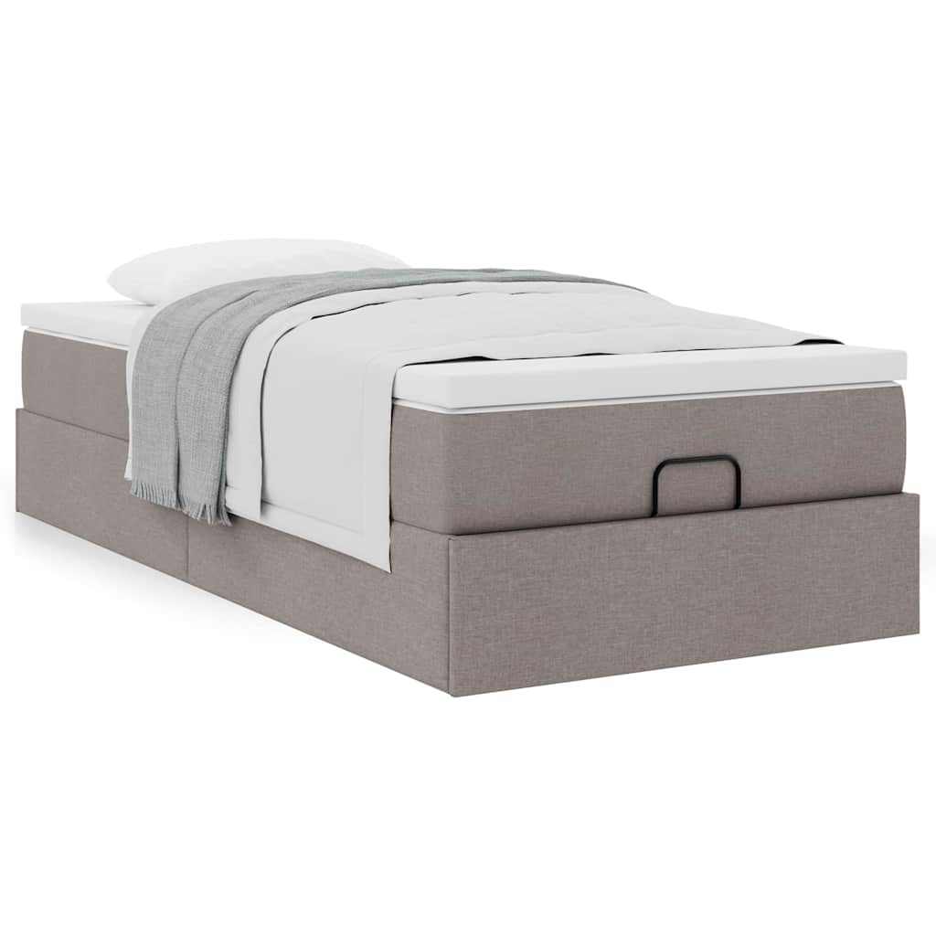 Cadre de lit ottoman avec matelas taupe 80x200 cm tissu - XIOS