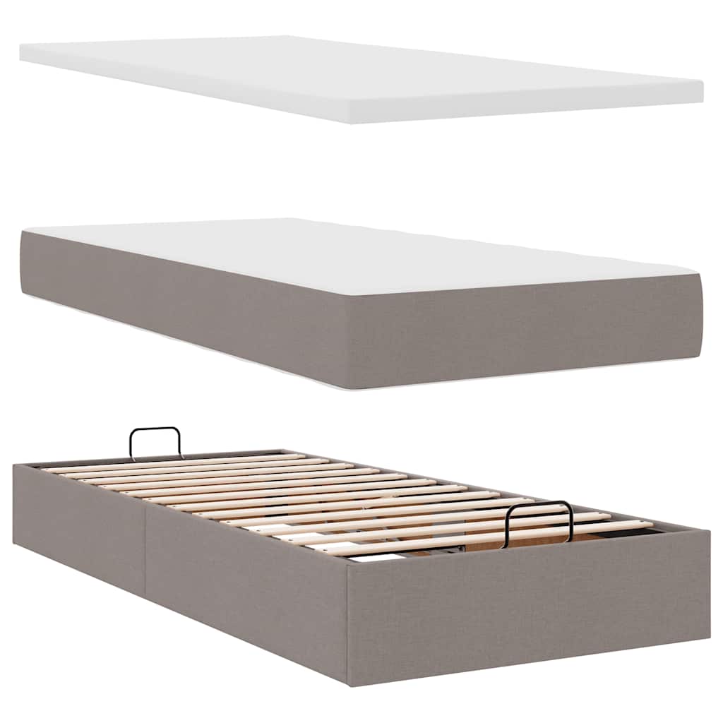 Cadre de lit ottoman avec matelas taupe 80x200 cm tissu - XIOS