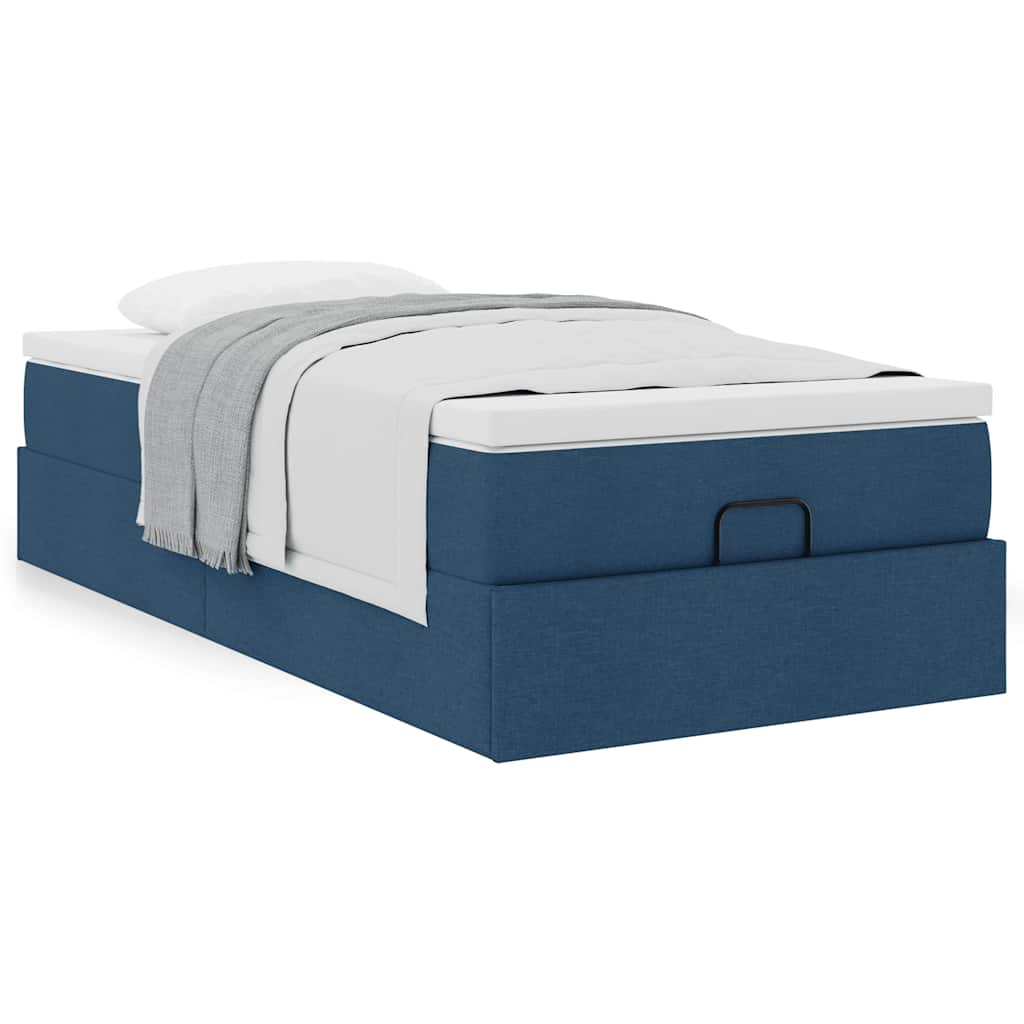 Cadre de lit ottoman avec matelas bleu 80x200 cm tissu - XIOS