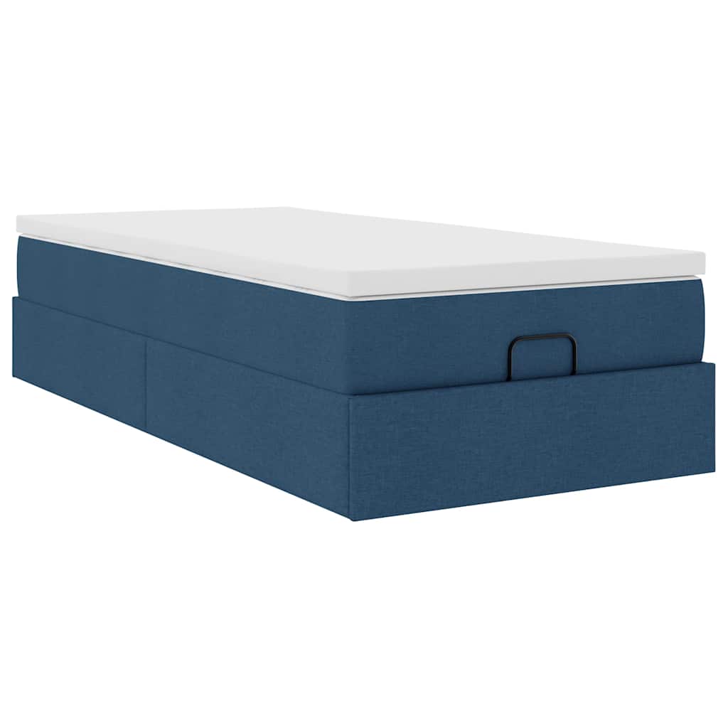 Cadre de lit ottoman avec matelas bleu 80x200 cm tissu - XIOS