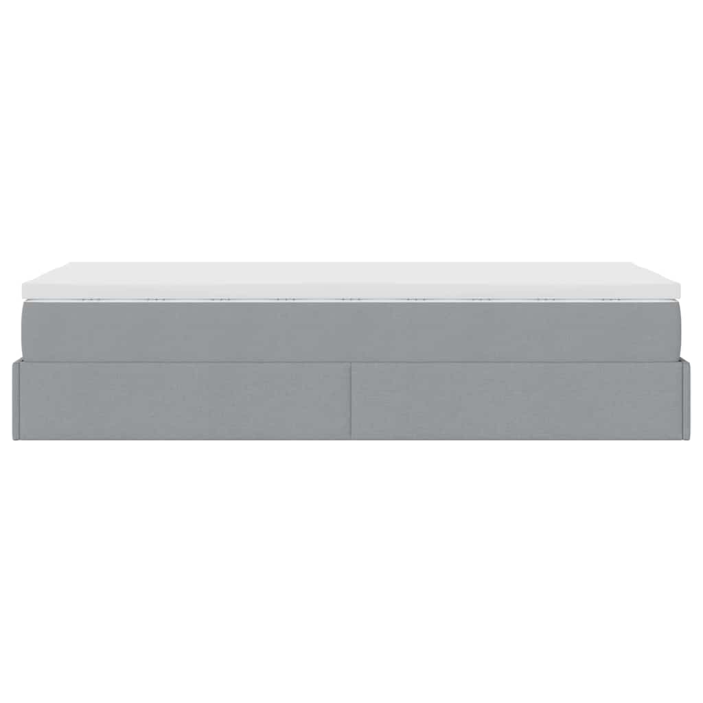 Cadre de lit ottoman et matelas gris clair 90x190 cm tissu