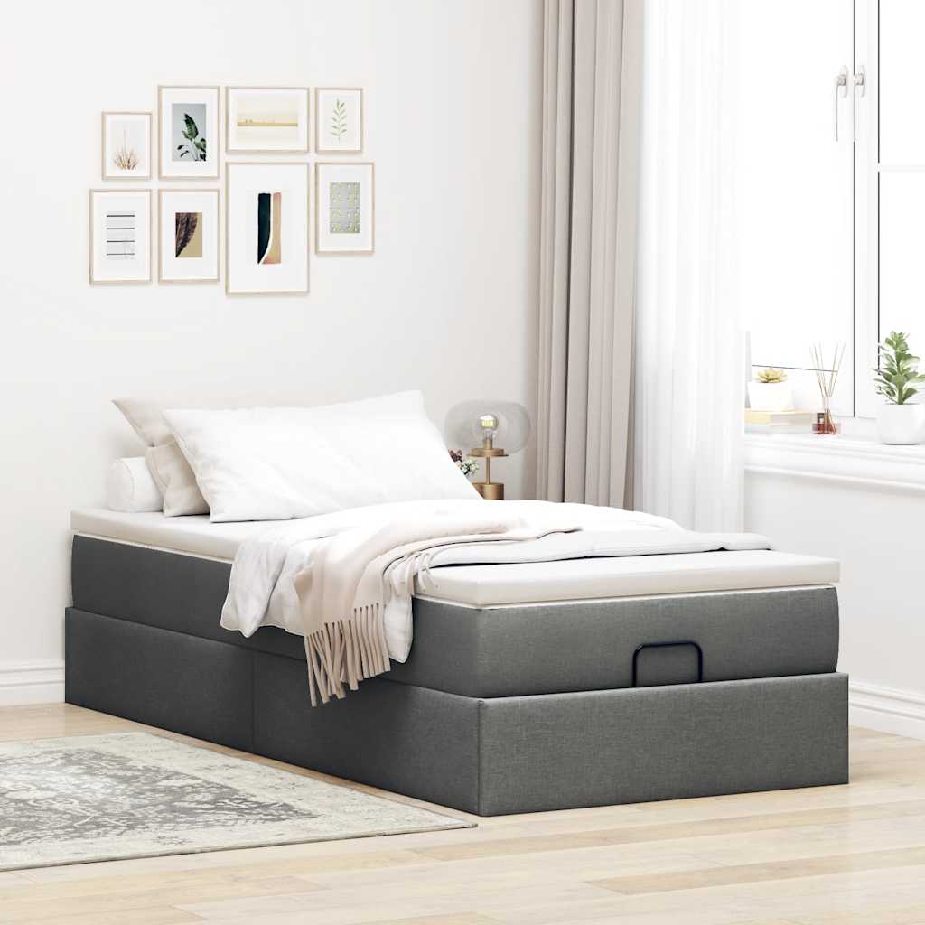 Cadre de lit ottoman avec matelas gris foncé 90x190 cm tissu - XIOS