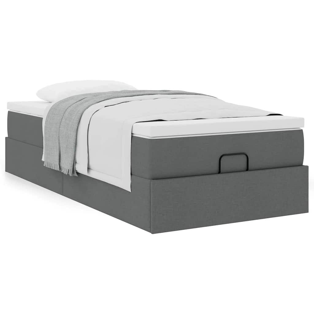 Cadre de lit ottoman avec matelas gris foncé 90x190 cm tissu - XIOS