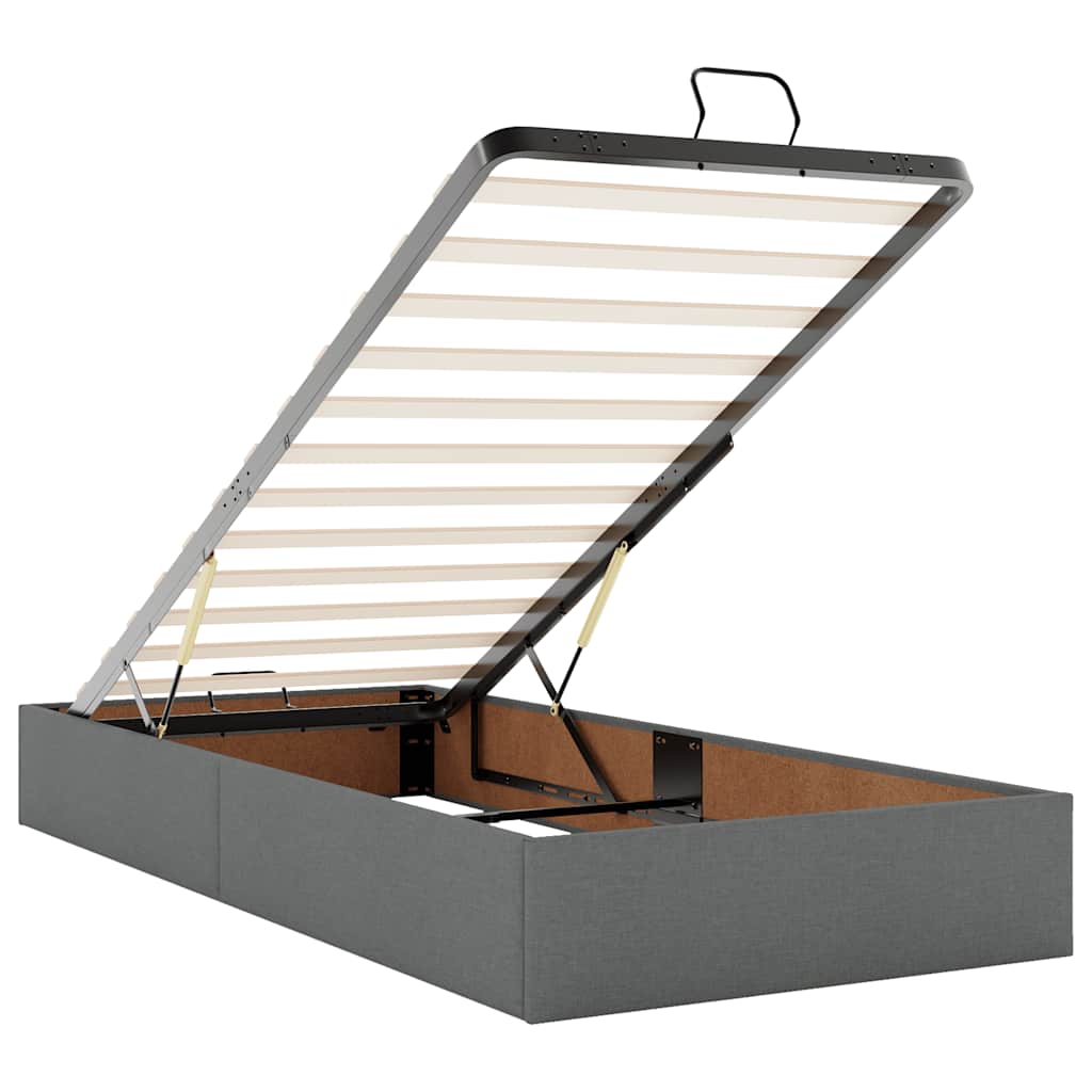Cadre de lit ottoman avec matelas gris foncé 90x190 cm tissu - XIOS