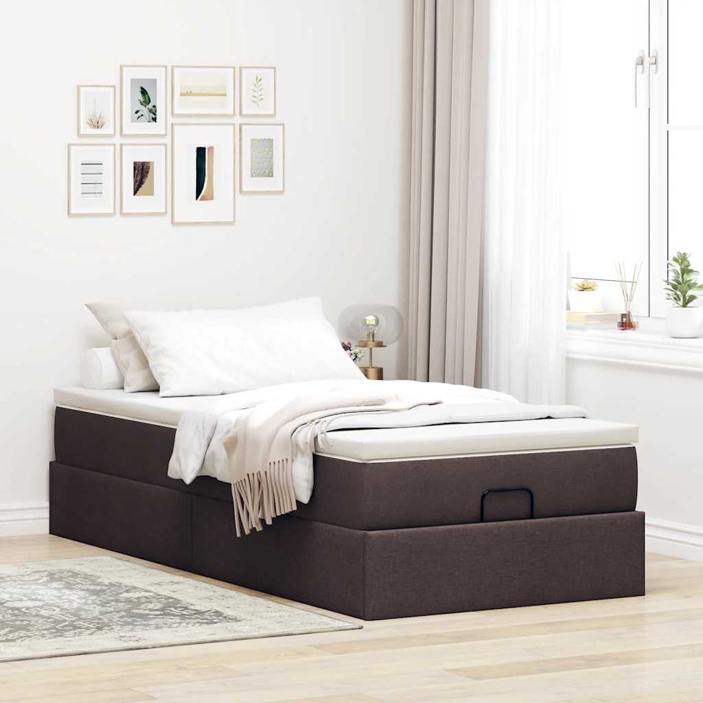 Cadre de lit ottoman avec matelas marron foncé 90x190 cm tissu - XIOS