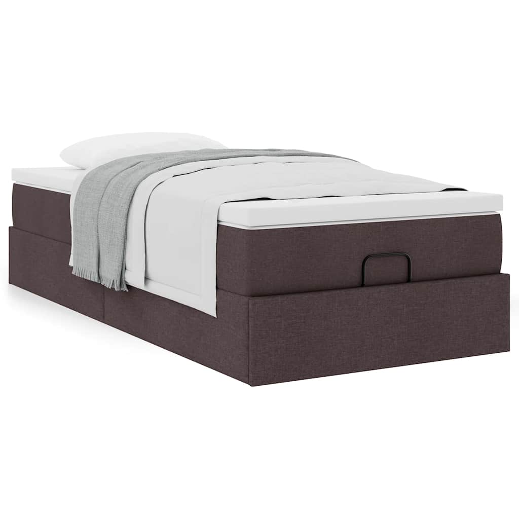 Cadre de lit ottoman avec matelas marron foncé 90x190 cm tissu - XIOS