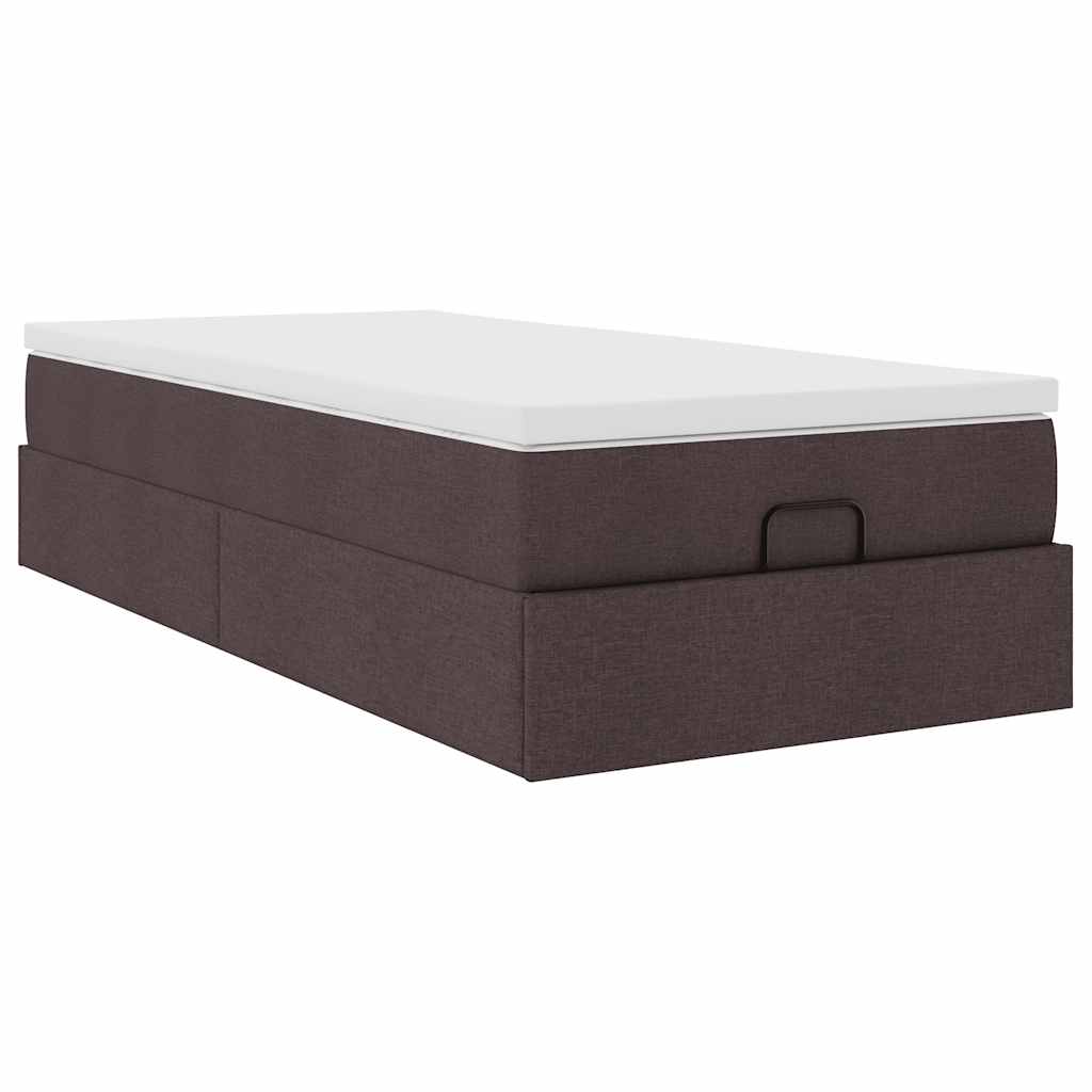Cadre de lit ottoman avec matelas marron foncé 90x190 cm tissu - XIOS