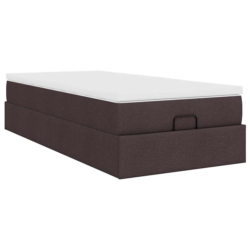 Cadre de lit ottoman avec matelas marron foncé 90x190 cm tissu - XIOS