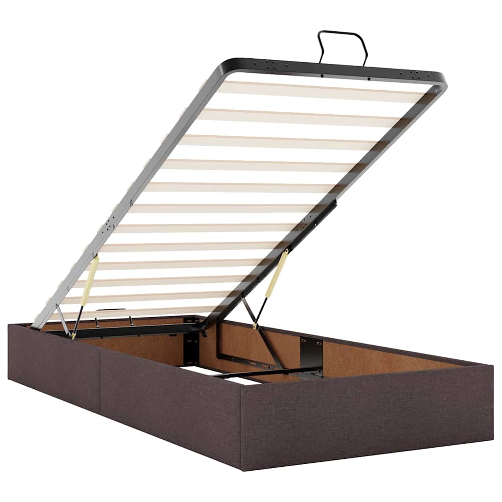 Cadre de lit ottoman avec matelas marron foncé 90x190 cm tissu - XIOS