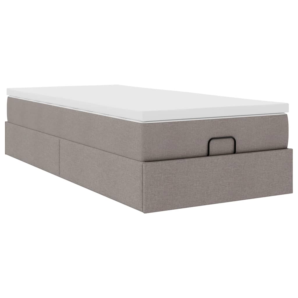 Cadre de lit ottoman avec matelas taupe 90x190 cm tissu