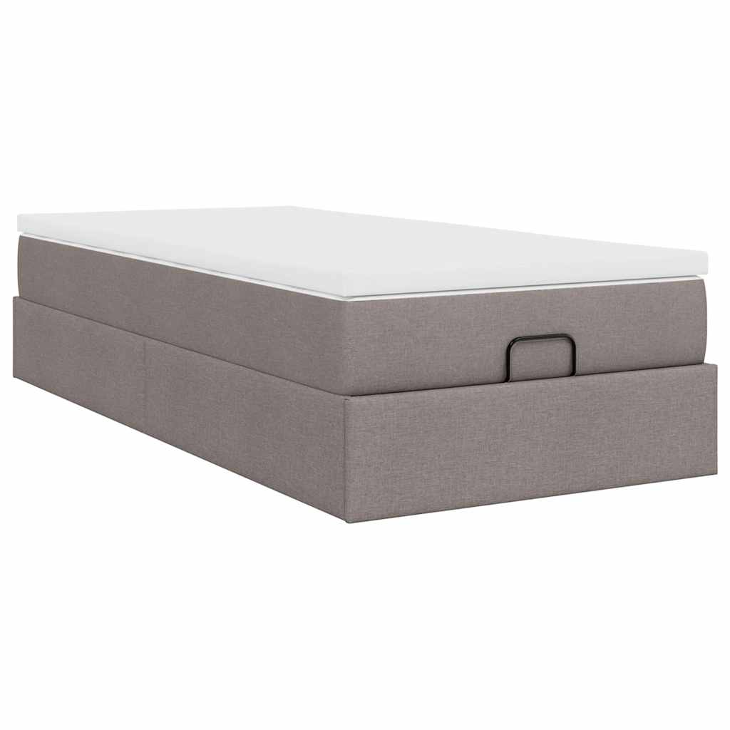 Cadre de lit ottoman avec matelas taupe 90x190 cm tissu