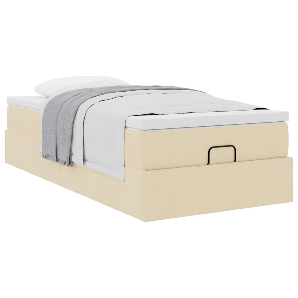 Cadre de lit ottoman avec matelas crème 90x190 cm tissu - XIOS