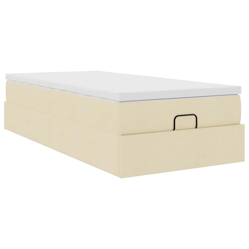 Cadre de lit ottoman avec matelas crème 90x190 cm tissu