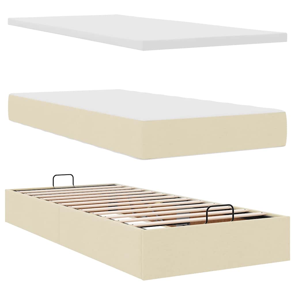 Cadre de lit ottoman avec matelas crème 90x190 cm tissu - XIOS