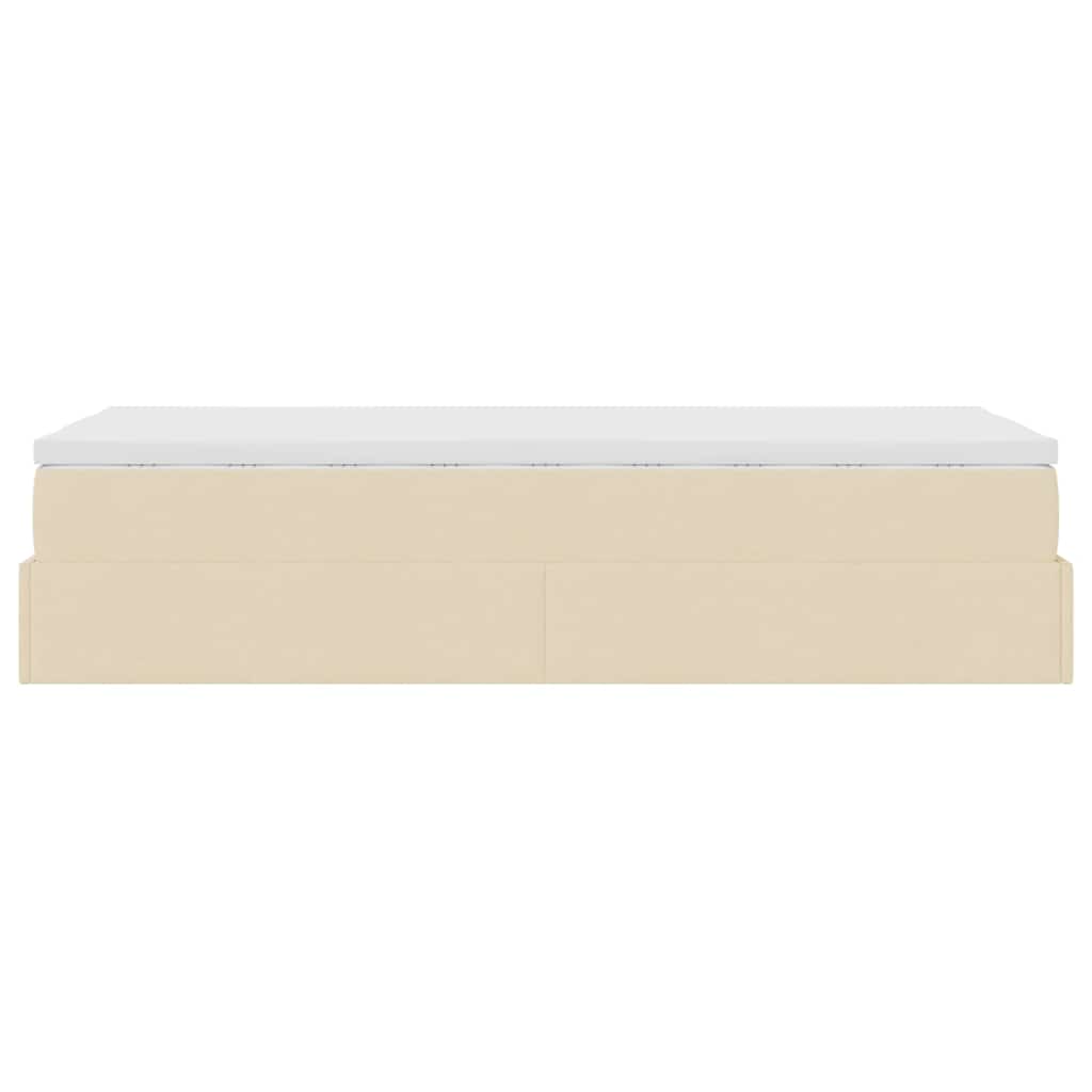 Cadre de lit ottoman avec matelas crème 90x190 cm tissu