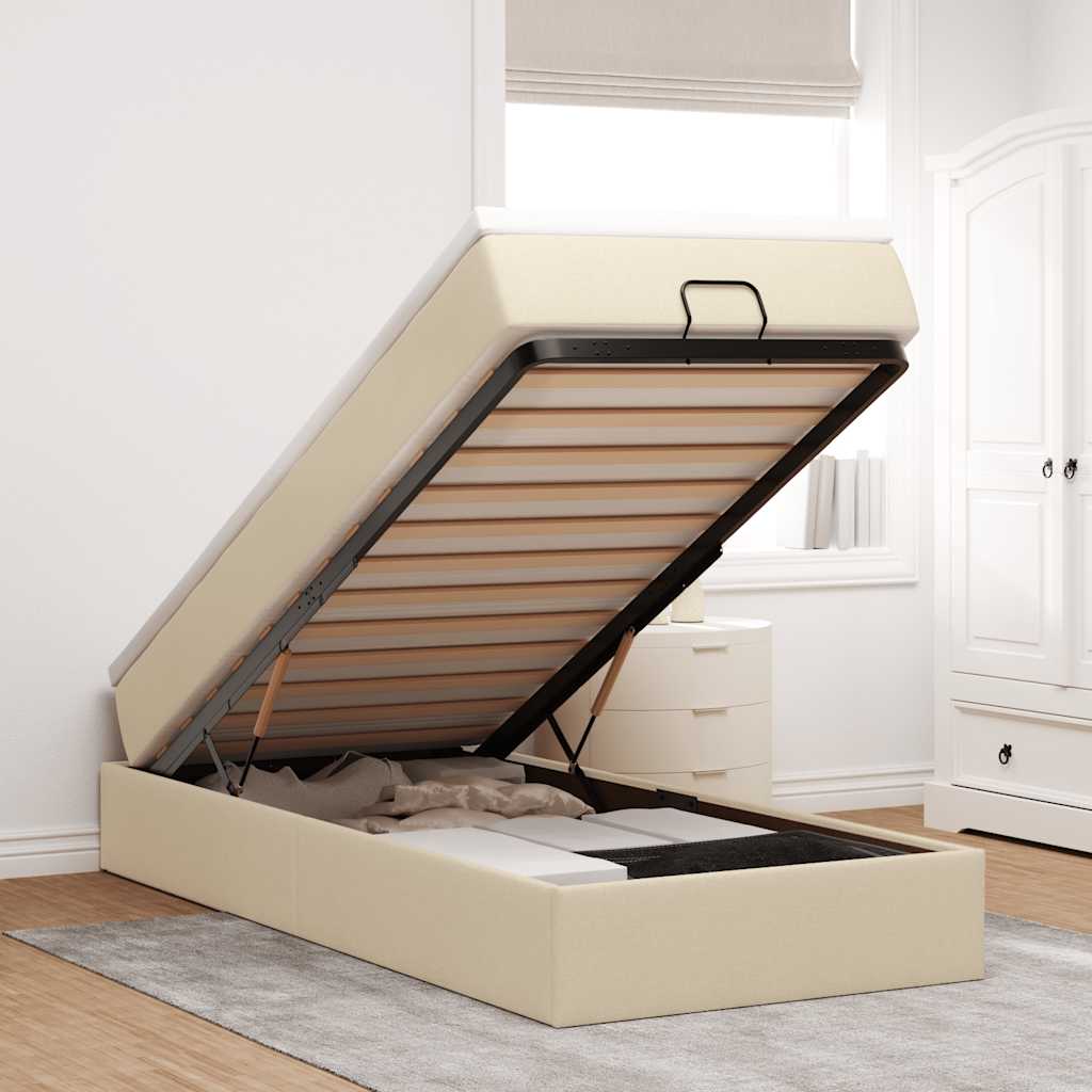 Cadre de lit ottoman avec matelas crème 90x190 cm tissu - XIOS