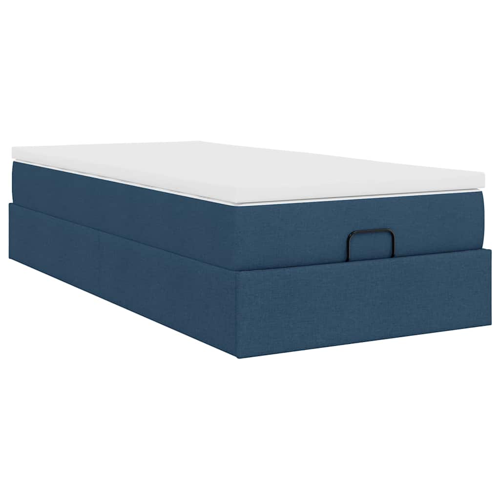 Cadre de lit ottoman avec matelas bleu 90x190 cm tissu