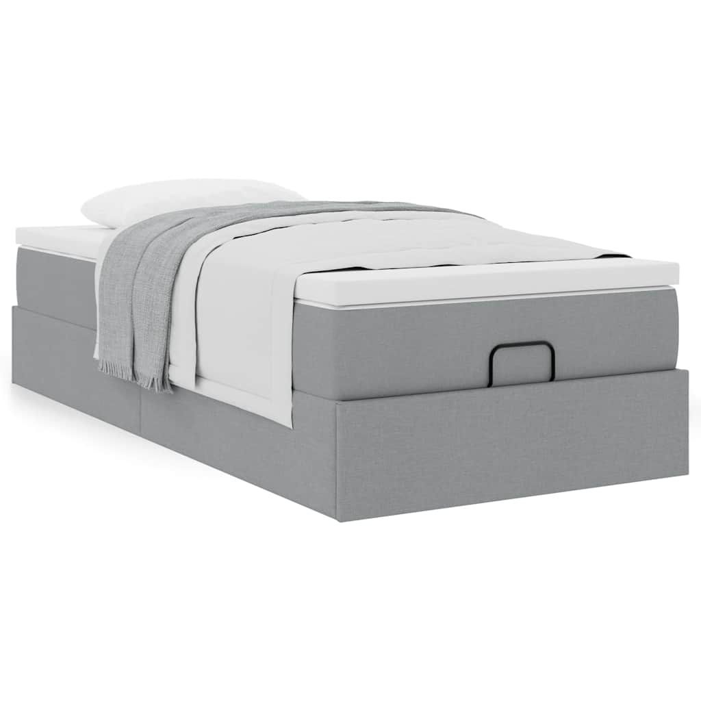 Cadre de lit ottoman et matelas gris clair 90x200 cm tissu - XIOS
