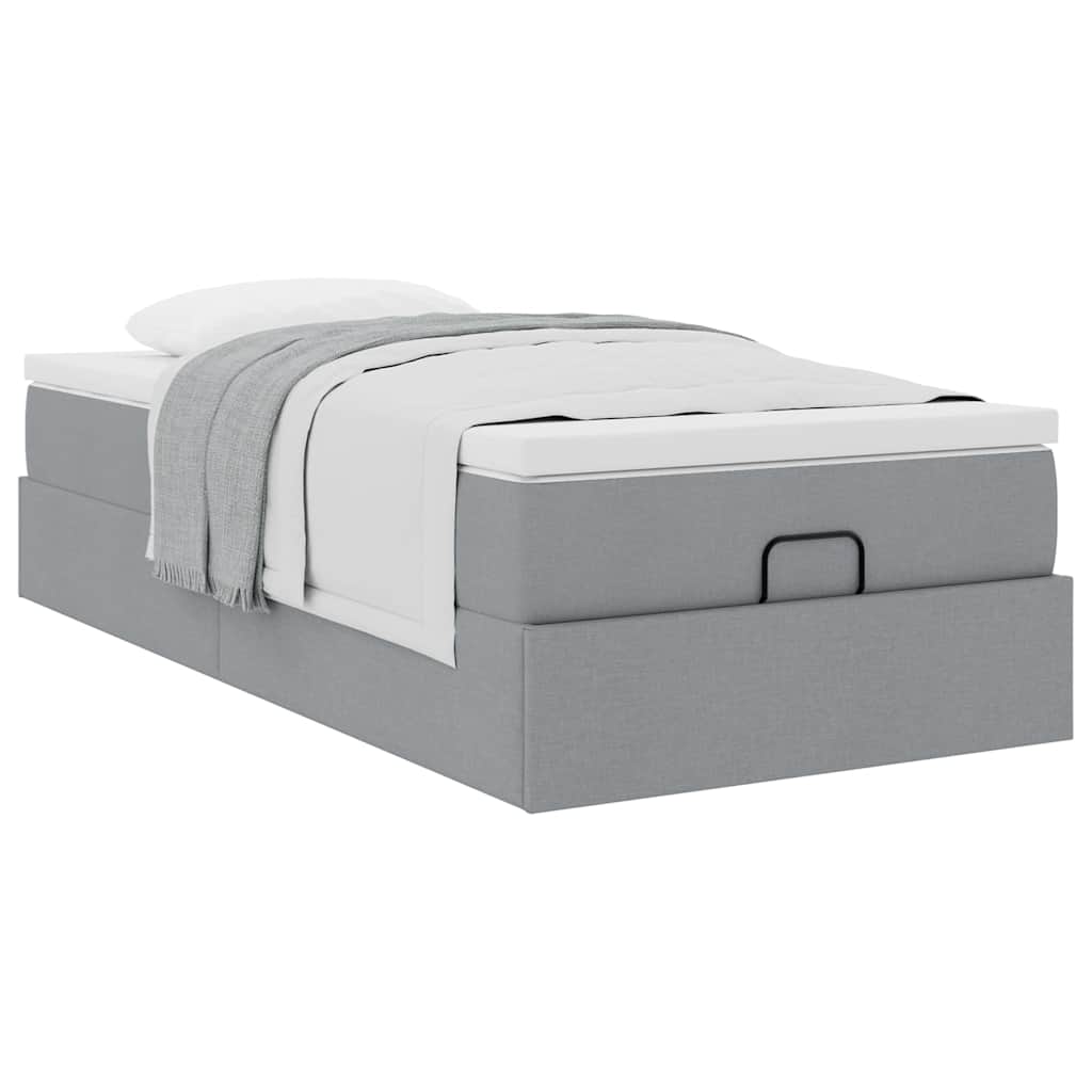 Cadre de lit ottoman et matelas gris clair 90x200 cm tissu - XIOS