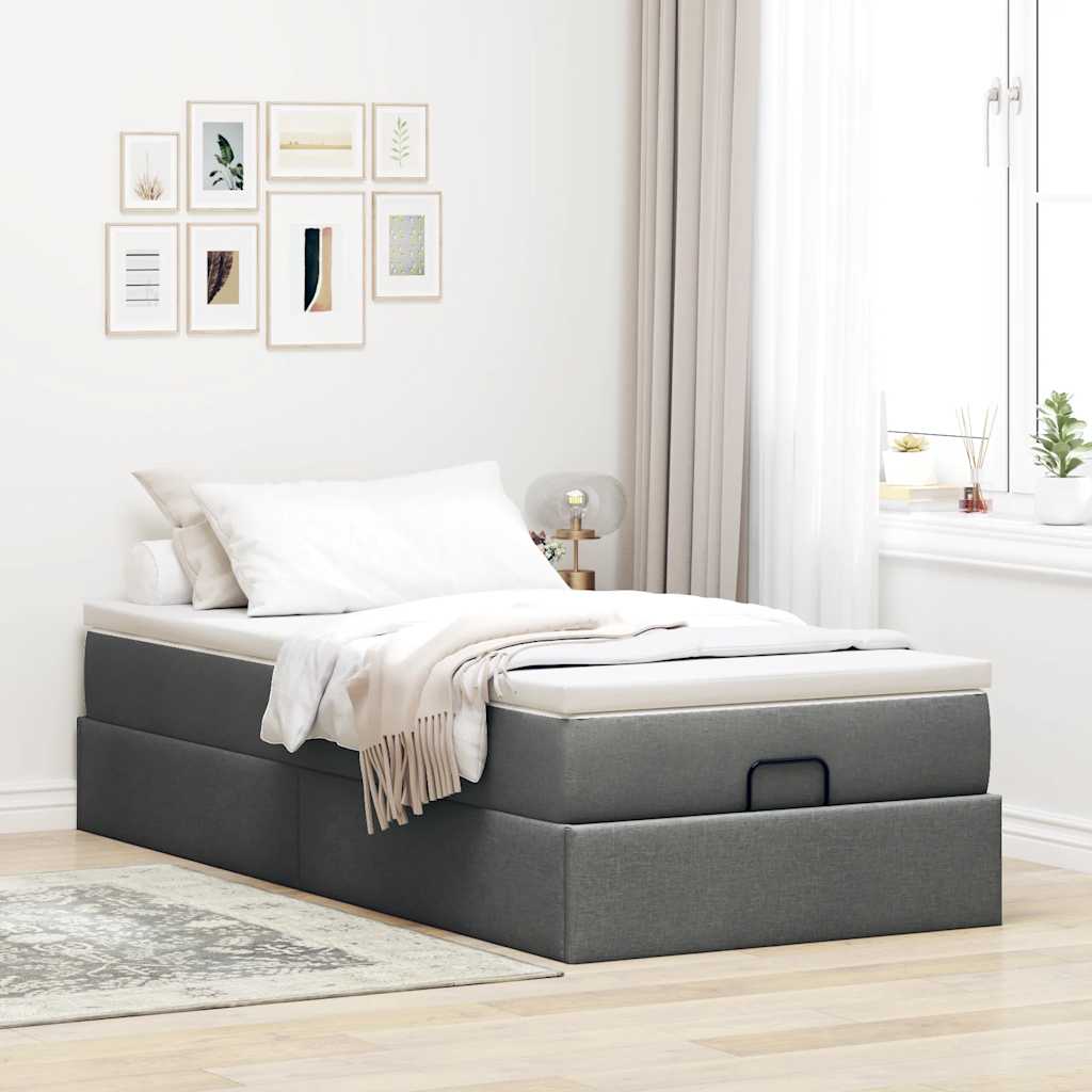 Cadre de lit ottoman avec matelas gris foncé 90x200 cm tissu - XIOS
