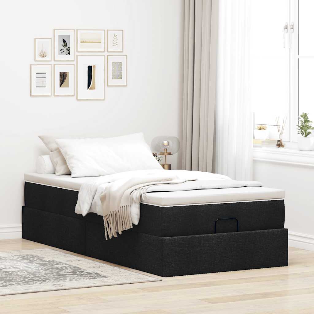 Cadre de lit ottoman avec matelas noir 90x200 cm tissu - XIOS