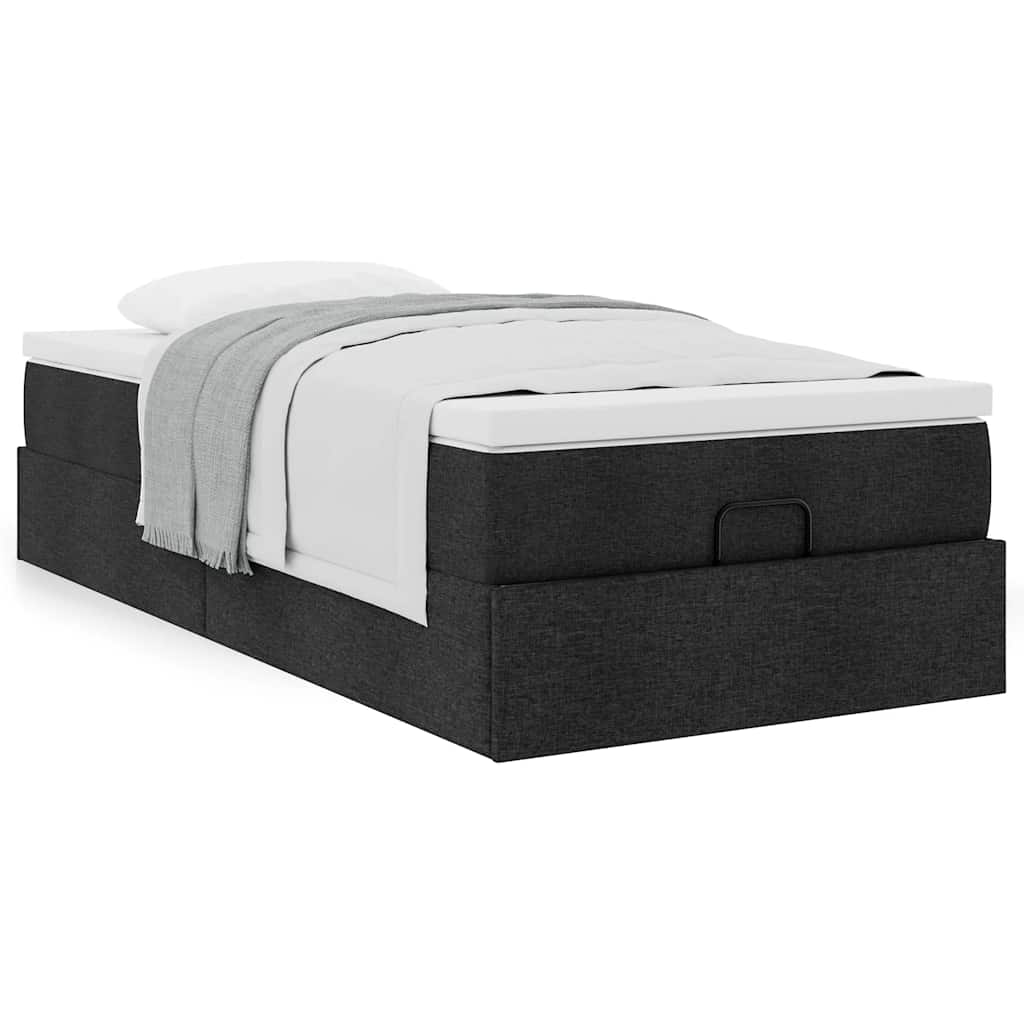 Cadre de lit ottoman avec matelas noir 90x200 cm tissu - XIOS