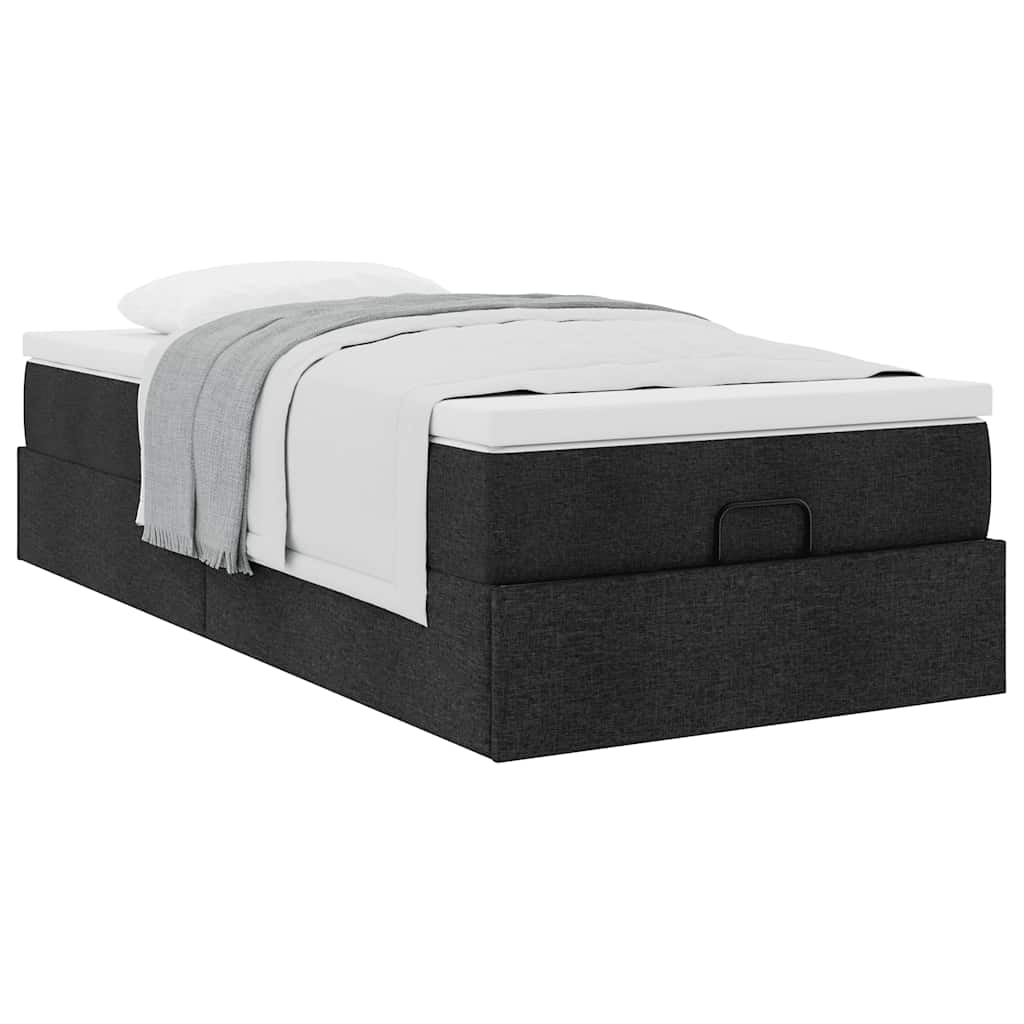 Cadre de lit ottoman avec matelas noir 90x200 cm tissu - XIOS