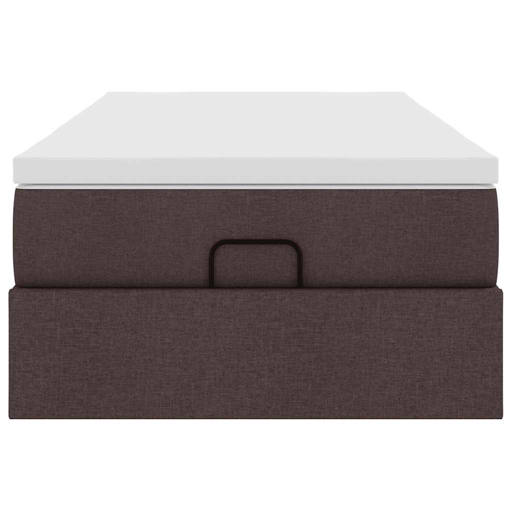 Cadre de lit ottoman avec matelas marron foncé 90x200 cm tissu