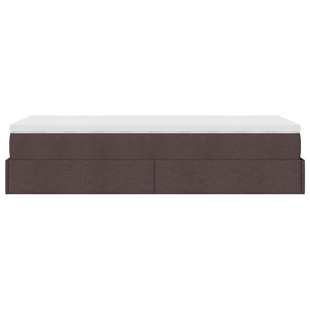 Cadre de lit ottoman avec matelas marron foncé 90x200 cm tissu