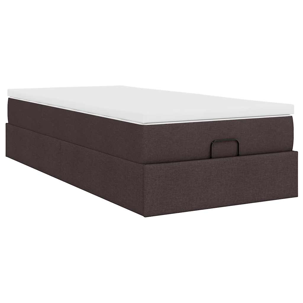 Cadre de lit ottoman avec matelas marron foncé 90x200 cm tissu - XIOS