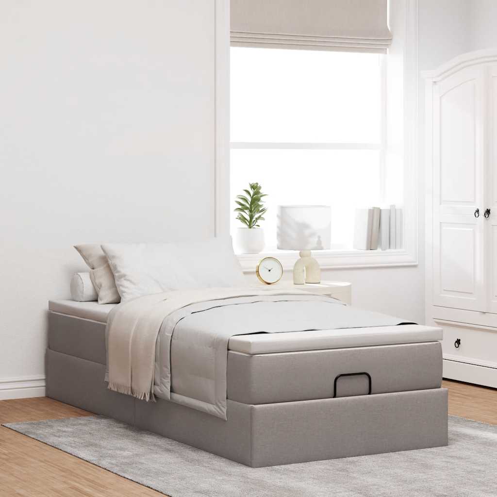 Cadre de lit ottoman avec matelas taupe 90x200 cm tissu - XIOS