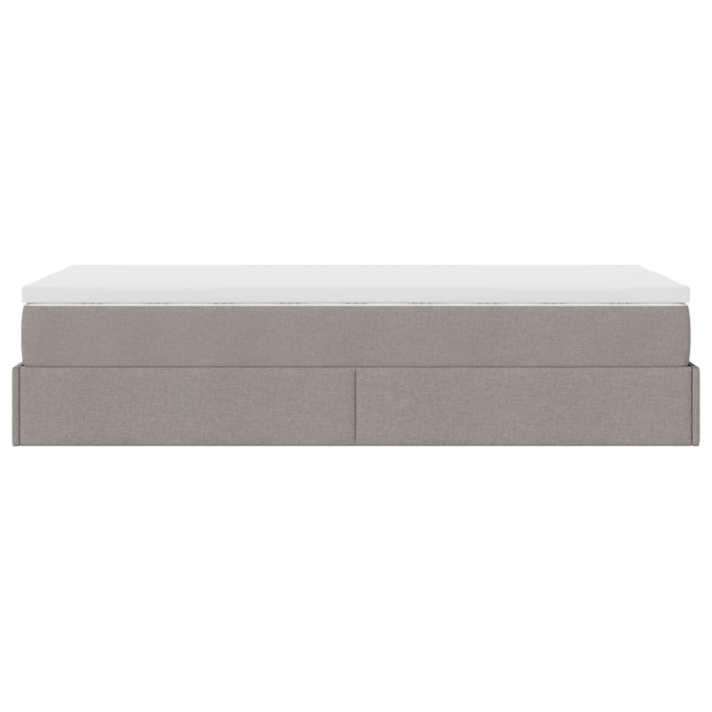 Cadre de lit ottoman avec matelas taupe 90x200 cm tissu