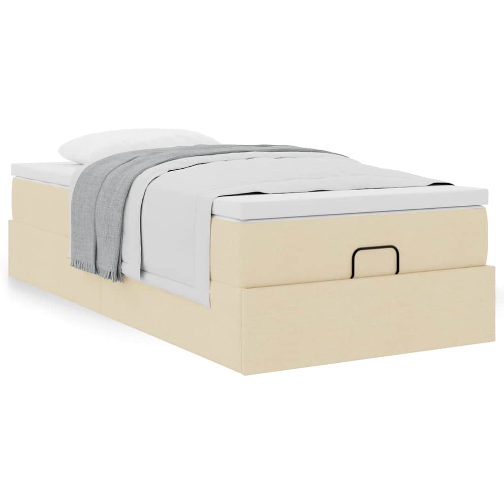 Cadre de lit ottoman avec matelas crème 90x200 cm tissu - XIOS