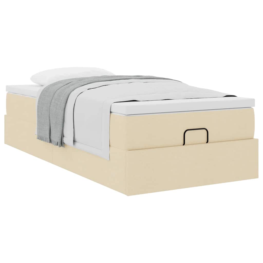 Cadre de lit ottoman avec matelas crème 90x200 cm tissu - XIOS