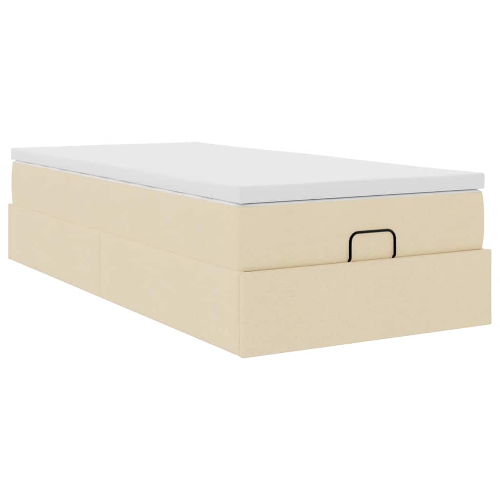 Cadre de lit ottoman avec matelas crème 90x200 cm tissu - XIOS