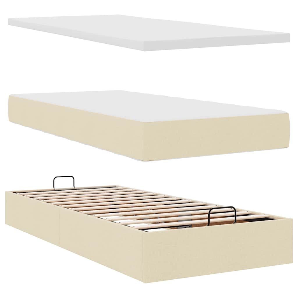 Cadre de lit ottoman avec matelas crème 90x200 cm tissu - XIOS