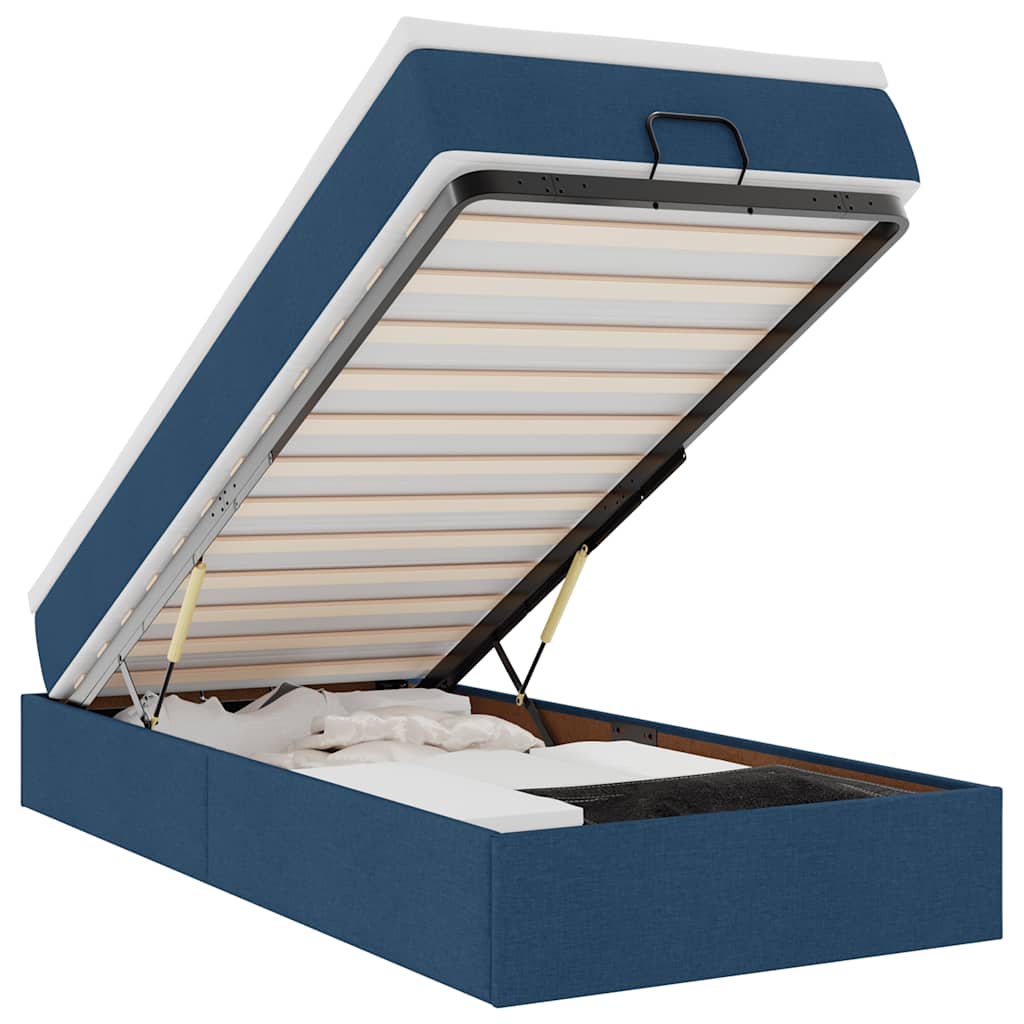 Cadre de lit ottoman avec matelas bleu 90x200 cm tissu - XIOS