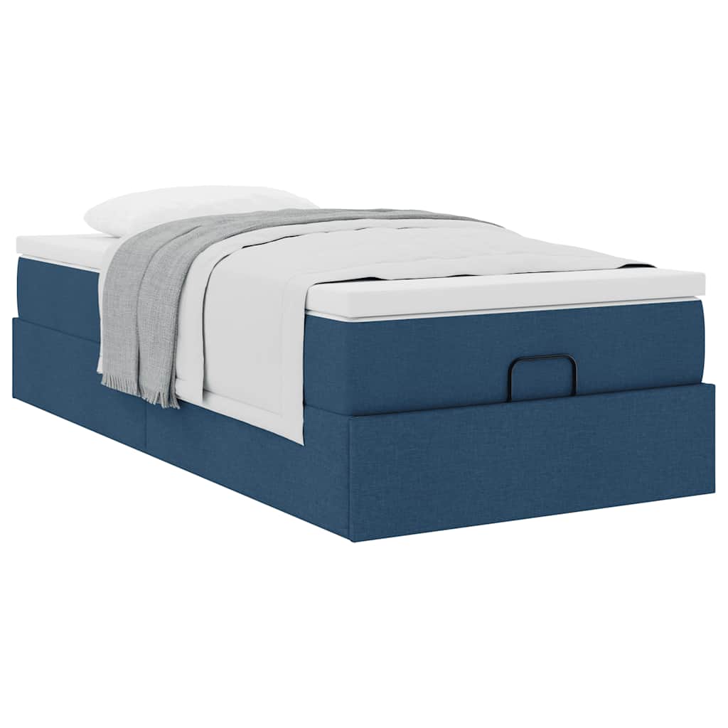 Cadre de lit ottoman avec matelas bleu 90x200 cm tissu - XIOS