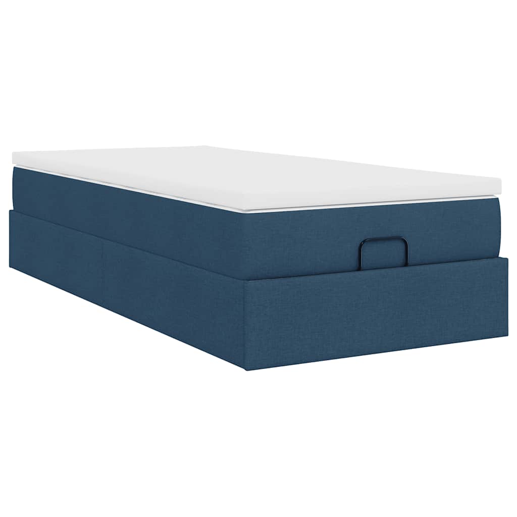 Cadre de lit ottoman avec matelas bleu 90x200 cm tissu - XIOS