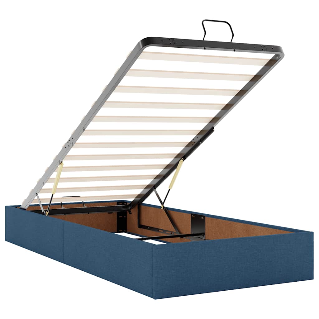 Cadre de lit ottoman avec matelas bleu 90x200 cm tissu - XIOS