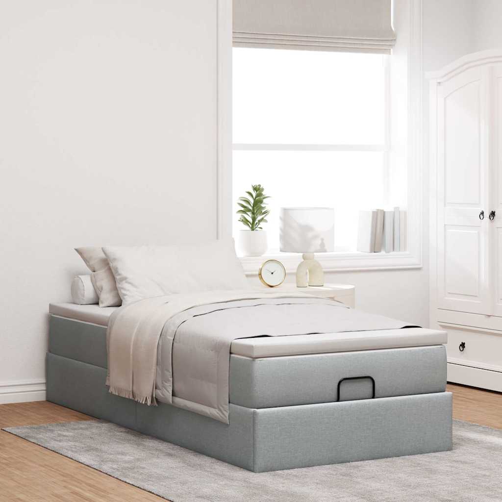 Cadre de lit ottoman et matelas gris clair 100x200 cm tissu - XIOS