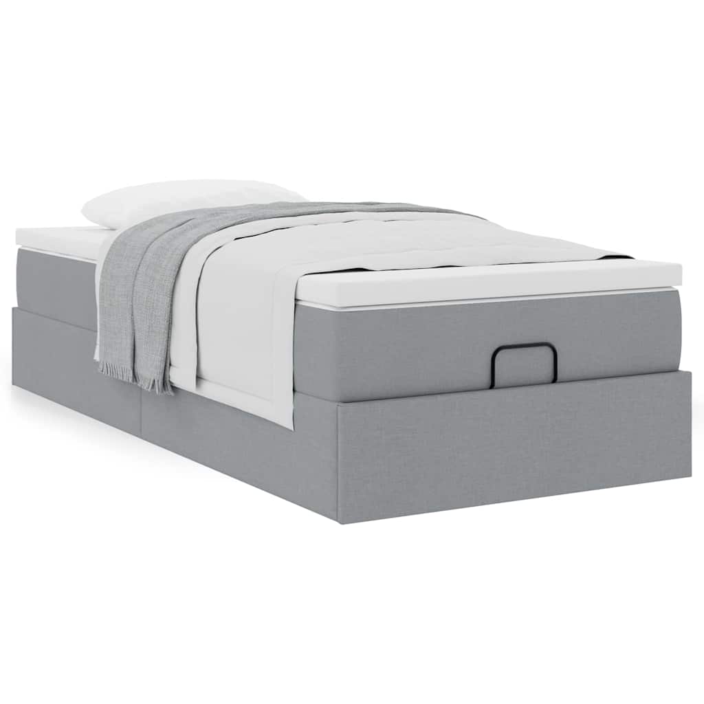 Cadre de lit ottoman et matelas gris clair 100x200 cm tissu - XIOS