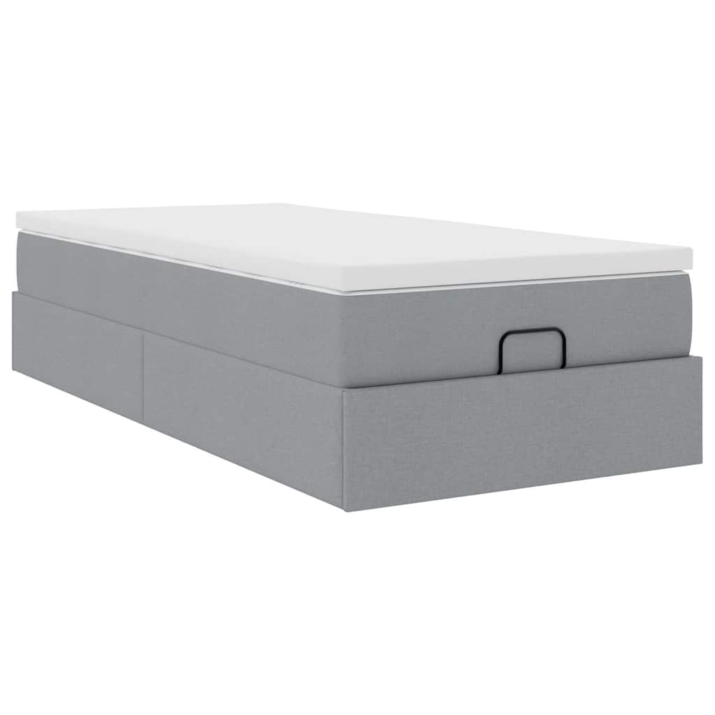 Cadre de lit ottoman et matelas gris clair 100x200 cm tissu - XIOS