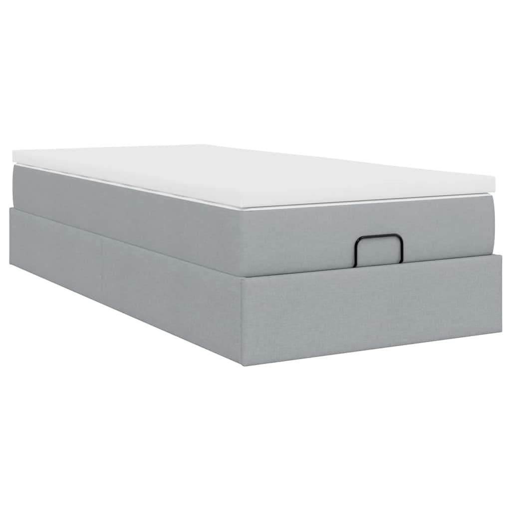 Cadre de lit ottoman et matelas gris clair 100x200 cm tissu - XIOS