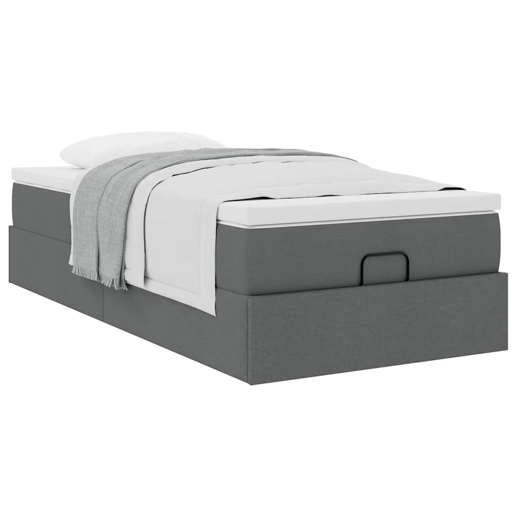 Cadre de lit ottoman avec matelas gris foncé 100x200 cm tissu - XIOS