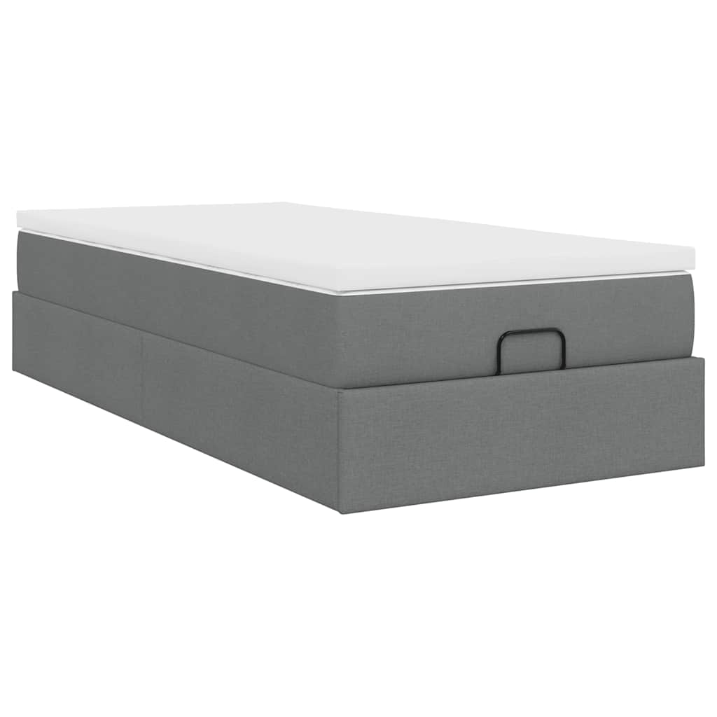 Cadre de lit ottoman avec matelas gris foncé 100x200 cm tissu - XIOS